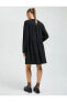 Фото #12 товара Uzun Kollu Midi Kışlık Elbise Fırfırlı Düğme Detaylı V Yaka