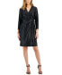 ფოტო #1 პროდუქტის Women's Faux-Leather Classic Faux-Wrap Dress