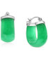 ფოტო #1 პროდუქტის Green Jade (10x16mm) Small Hoop Earrings in Sterling Silver, 1"