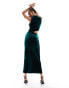 Фото #6 товара ASOS DESIGN Tall velvet high neck drape minimal cut out midi dress in bottle green