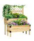 Фото #1 товара 2 Tier Raised Garden Bed with Trellis, Wooden Elevated Planter Box with Legs and Metal Corners, for Vegetables, Flowers, Herbs, Natural