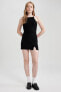 Фото #2 товара Bodycon Yırtmaçlı Siyah Askılı Mini Elbise A5177ax23sm
