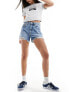 Stradivarius ripped denim short in medium blue 32 - фото #9