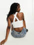 ASOS DESIGN cross over halter ribbed crop top in white