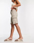 ASOS DESIGN longline cargo short with contrast stitch in mushroom