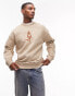 Topman oversized fit sweatshirt with tulip embroidery in washed stone