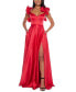 Фото #5 товара Juniors' V-Neck Ruffled Lace-Up Gown