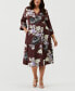ფოტო #1 პროდუქტის Plus Size Floral Print Faux Wrap 3/4 Sleeve Midi Dress