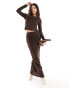 Vero Moda textured maxi skirt co-ord in chocolate brown