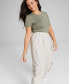 Фото #4 товара Women's High-Rise Linen Blend Cargo Pants, Created for Macy's