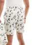 ASOS DESIGN co-ord seersucker swim shorts in beige with black floral print