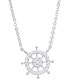 Cubic Zirconia Ship Wheel Pendant 18" Necklace in Silver Plate
