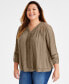 Фото #2 товара Plus Size Lace-Trim Long-Sleeve Top, Created for Macy's