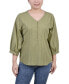 ფოტო #1 პროდუქტის Petite Size 3/4 Sleeve Button Placket Jacquard Blouse