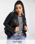 Only Curve faux leather biker jacket in black