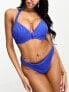 Фото #4 товара ASOS DESIGN Fuller Bust mix and match rib underwired moulded knot front halter bikini top in cobalt blue