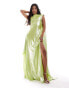 ASOS DESIGN slinky draped evening dress with low back in foiled green grün, XS - EU 32-34 - фото #1