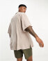 ASOS DESIGN dropped shoulder longline viscose bowling shirt in taupe