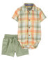 Фото #1 товара Baby 2-Piece Plaid Button-Front Bodysuit & Cargo Trail Shorts Set 3M