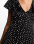 ASOS DESIGN Tall flutter sleeve mini tea dress with buttons in mono spot