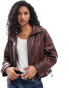 Фото #2 товара Stradivarius PU bomber jacket in burgundy