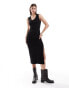 Фото #4 товара ONLY side split ribbed maxi dress with hood in black