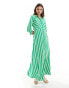 Фото #3 товара YAS maxi shirt dress in green bold stripe - MGREEN