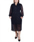 ფოტო #1 პროდუქტის Plus Size Long Sleeve Plisse Mesh Dress with Belt