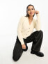 Фото #1 товара River Island fluffy knit cardi with gold button detail in cream