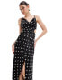 Фото #4 товара ASOS DESIGN satin cowl midaxi dress with cut out waist and graduated hem in polka dot