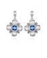 Silver-Tone Blue And Clear Glass Stone Flower Drop Earrings