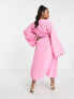 Pretty Lavish Curve knot front plunge midaxi dress in pink