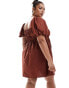 Фото #4 товара ASOS DESIGN Curve puffed sleeve smock mini dress in brown