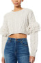 Alice + Olivia 289320 Kala Cable Fringe Crop Sweater in Light Almond Size Large