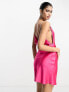 Фото #3 товара ASOS DESIGN satin diamante trim strap cowl neck mini cami dress in hot pink