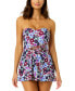 Фото #1 товара Women's Printed Strapless Mesh-Insert Swim Dress