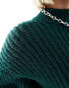 Фото #4 товара Monki high neck chunky rib knitted jumper with volume sleeve in dark green