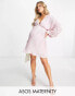 ASOS DESIGN Maternity embellished plunge mini dress in blush with blouson sleeve