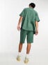 Фото #4 товара Kickers baggy fit green muslin shorts with tie waist and embroidered logo co-ord