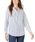 ფოტო #1 პროდუქტის Women's Striped Poplin Relaxed-Fit Shirt