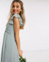 TFNC bridesmaid flutter sleeve ruffle detail maxi dress in sage