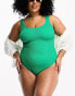 ASOS DESIGN Curve crinkle scoop low back swimsuit in jewel green