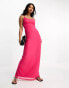 ASOS DESIGN square neck strappy maxi dress in bright pink