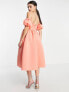 Фото #2 товара ASOS DESIGN off shoulder ruffle midi prom dress in coral