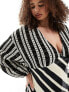 Never Fully Dressed Plus crochet balloon sleeve maxi dress in monochrome stripe