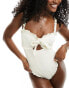 Фото #2 товара Miss Selfridge broderie corset detail tie front swimsuit in cream