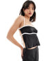 SNDYS satin cami tie back detail top with contrast bust seam detail co-ord in black Черно-белый, 36 - фото #1