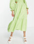 New Look puff sleeve midi dress with cut out detail in green