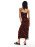 ASOS DESIGN mesh peekaboo bust detail midaxi dress in red and black cherry print