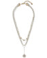 Two-Tone Color Stone & Mother-of-Pearl Daisy Beaded Layered Lariat Necklace, 15-1/4" + 2" extender